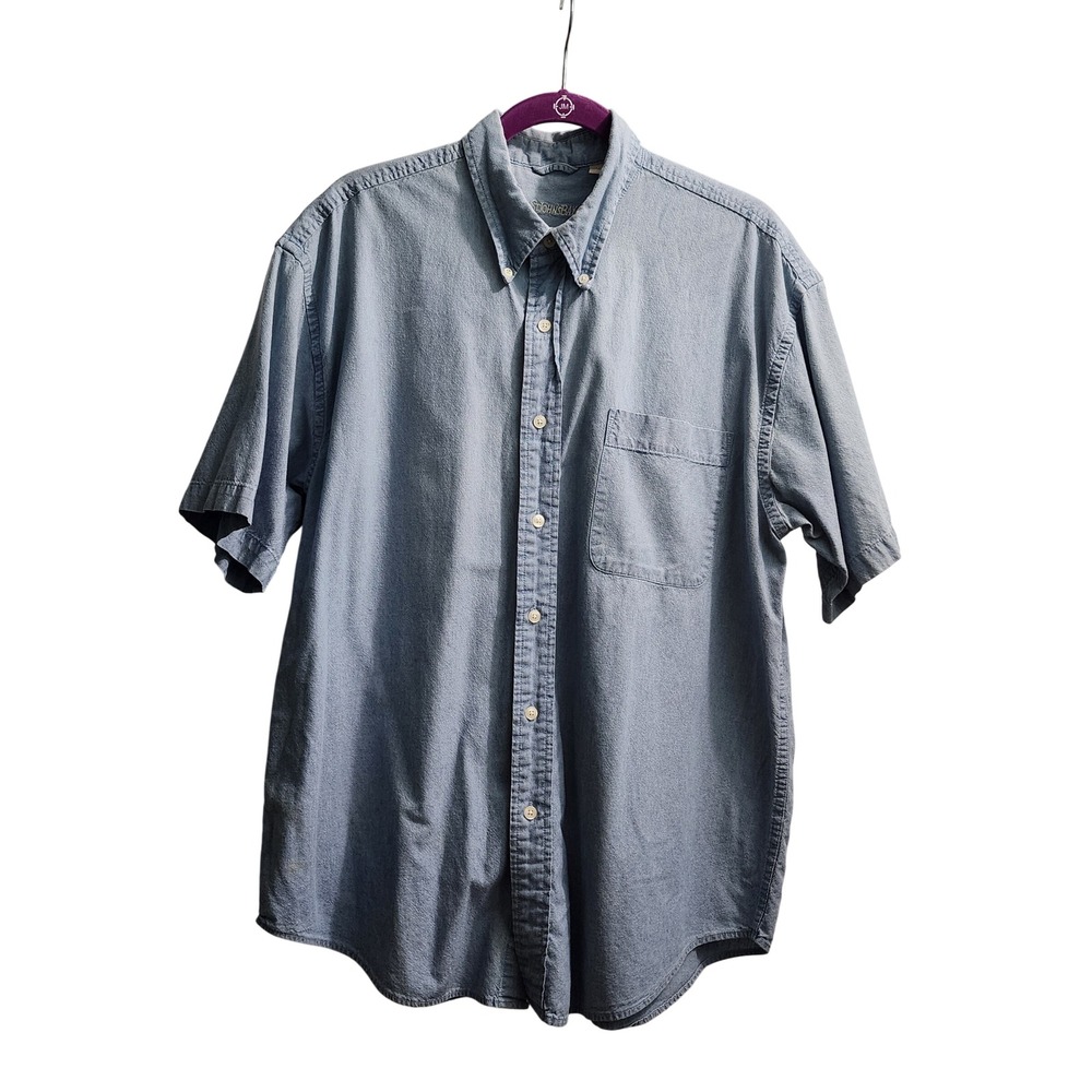 St Johns Bay Mens Large Blue Short Sleeve Button Down Casual Shirt